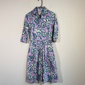 Samantha Sung Audrey Shirt Dress in Purple and Green Paisley- 0